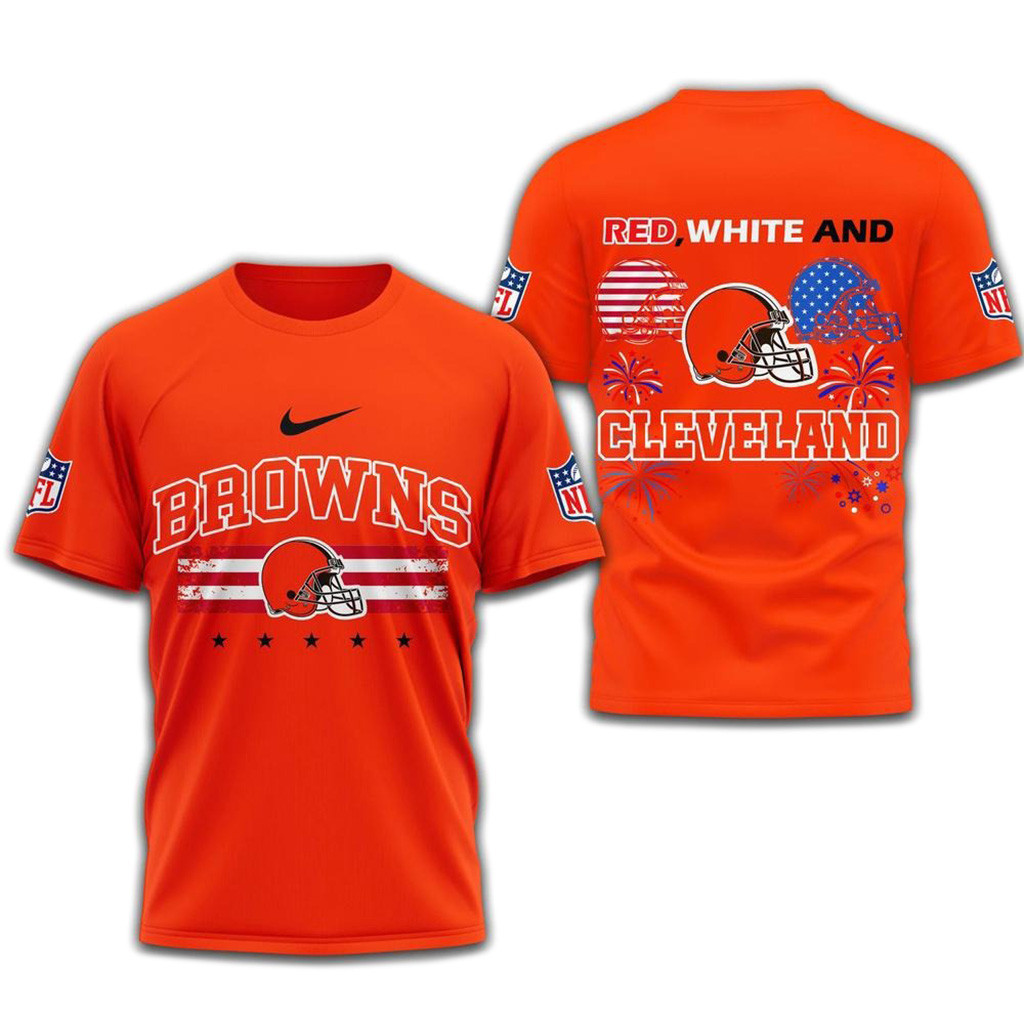 Red White And Cleveland Browns 2025 Football 4Th Of July 3D Shirt-1