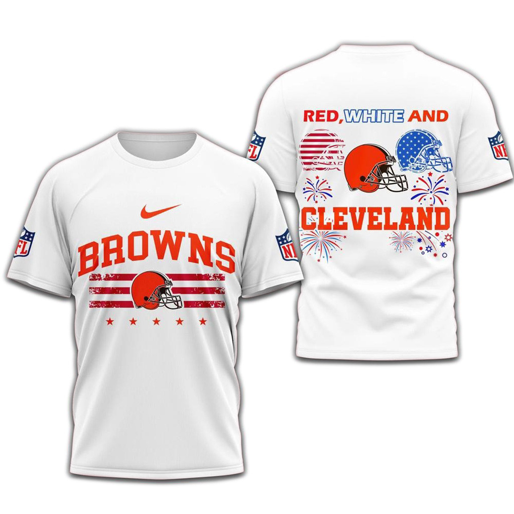 Red White And Cleveland Browns 4Th Of July Independence Day Shirt-1