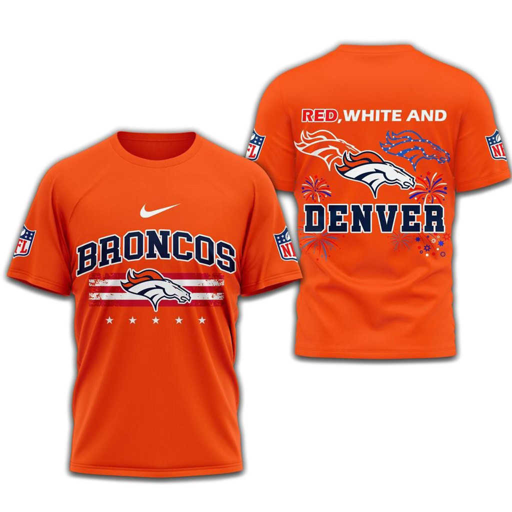 Red White And Denver Broncos 2025 Football 4Th Of July 3D Shirt-1