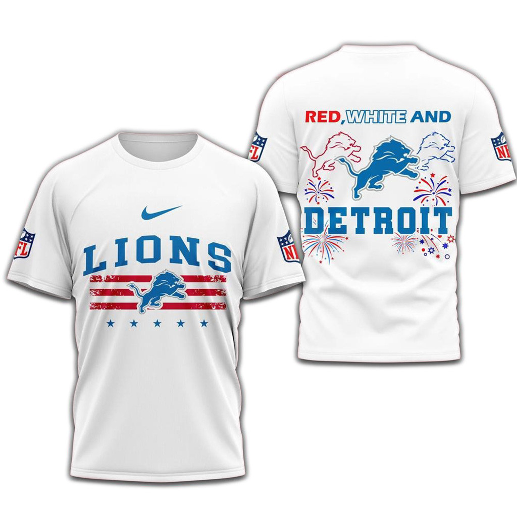 Red White And Detroit Lions 4Th Of July Independence Day Shirt-1