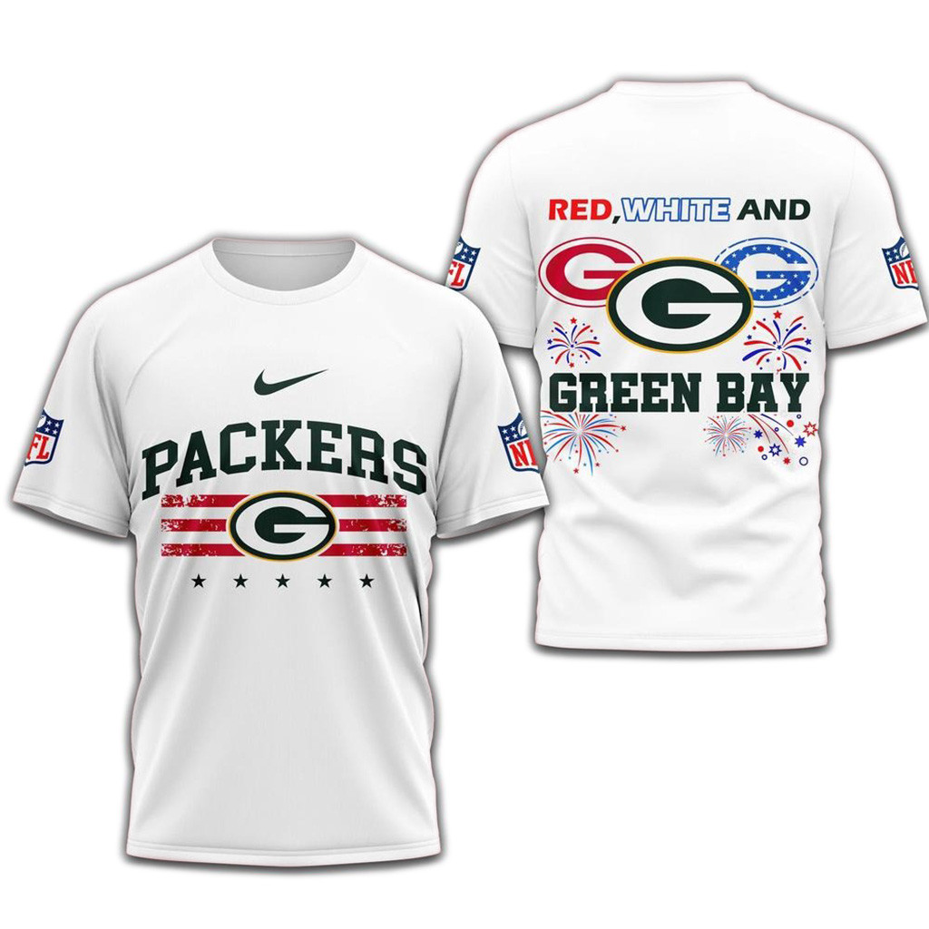 Red White And Green Bay Packers 4Th Of July Independence Day Shirt-1
