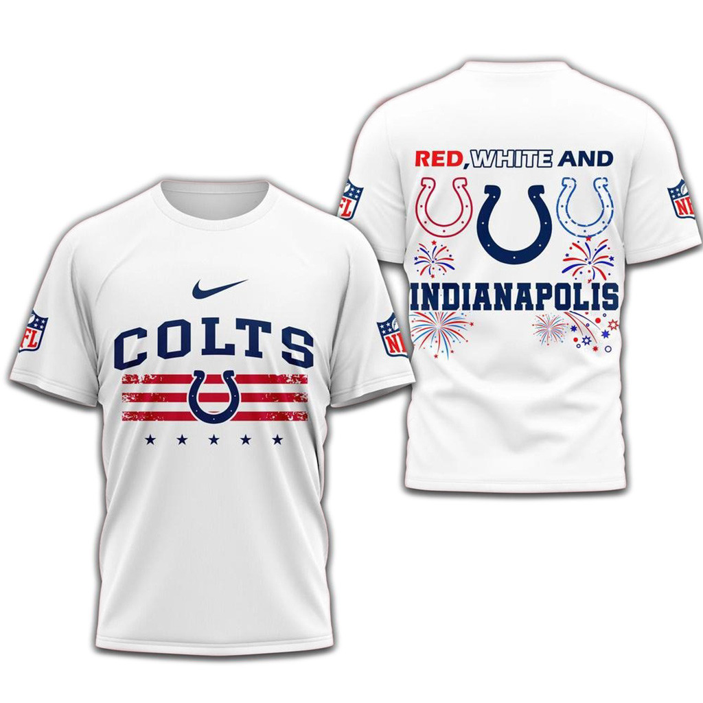 Red White And Indianapolis Colts 4Th Of July Independence Day White Shirt-1