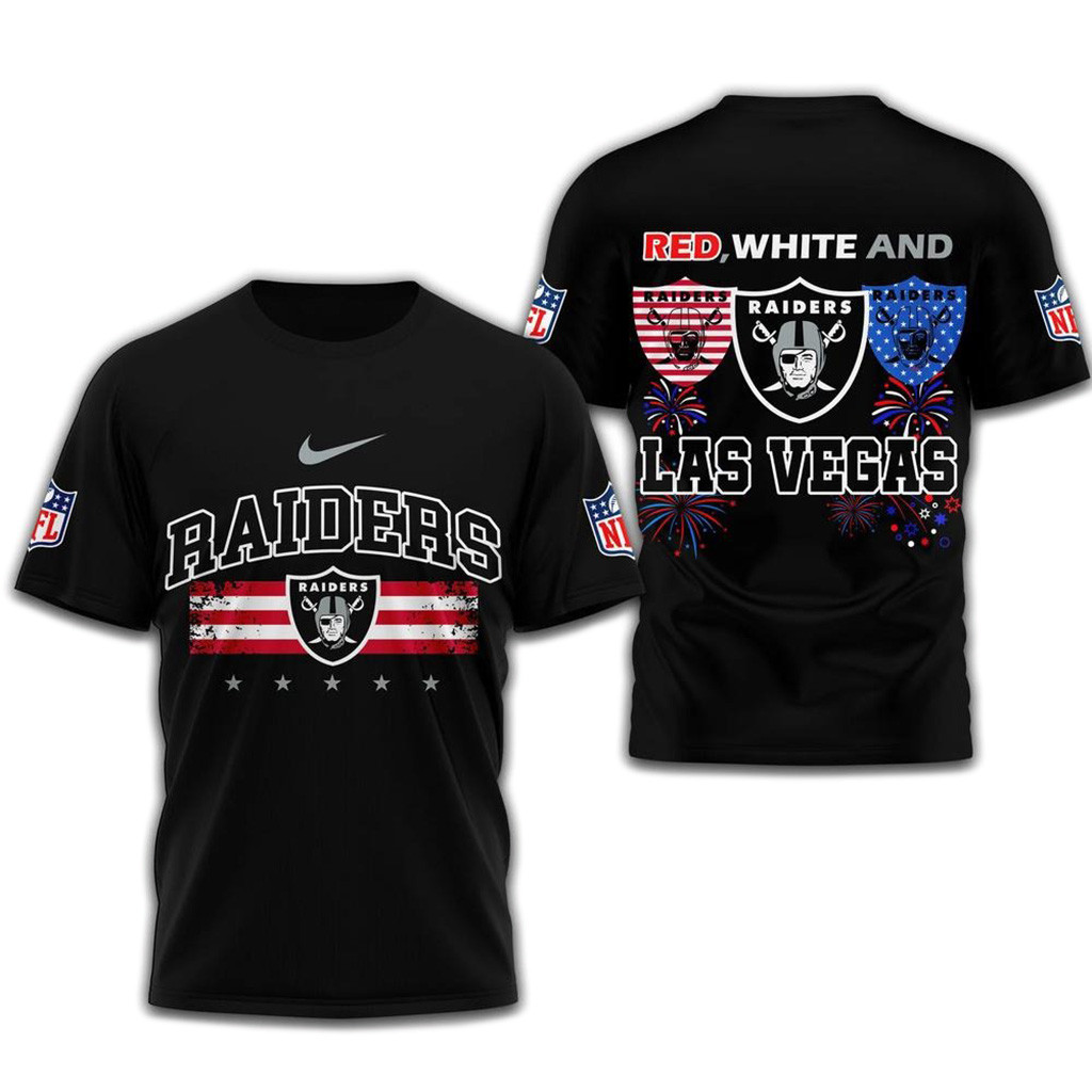 Red White And Las Vegas Raiders 2025 Football 4Th Of July 3D Shirt-1