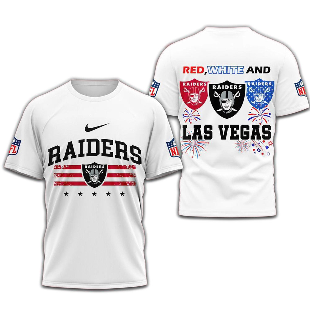 Red White And Las Vegas Raiders 4Th Of July Independence Day T-Shirt-1