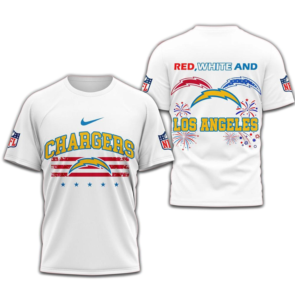 Red White And Los Angeles Chargers 4Th Of July Independence Day Shirt-1