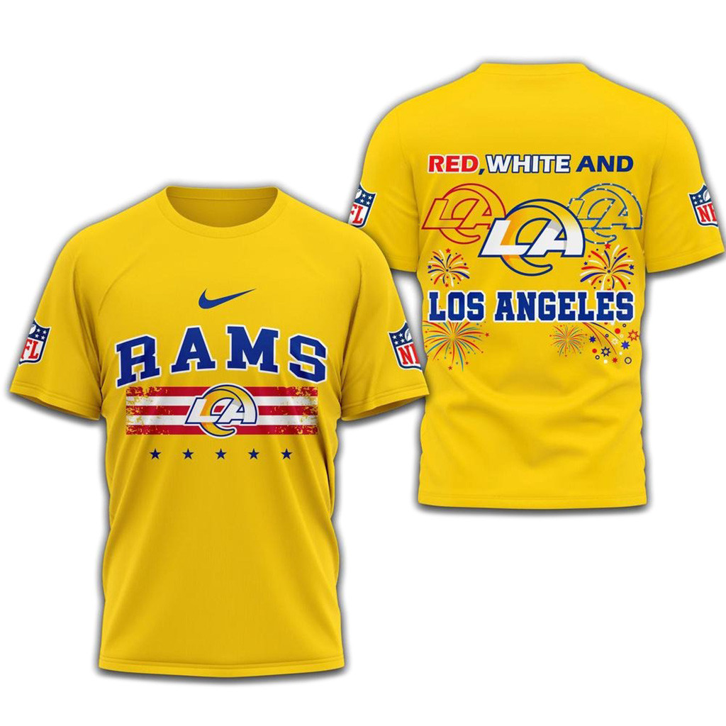 Red White And Los Angeles Rams 2025 Football 4Th Of July 3D Shirt-1