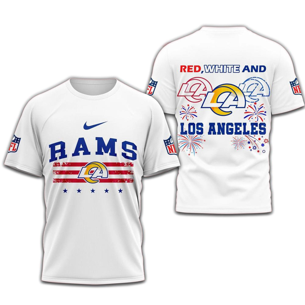 Red White And Los Angeles Rams 4Th Of July Independence Day Shirt-1