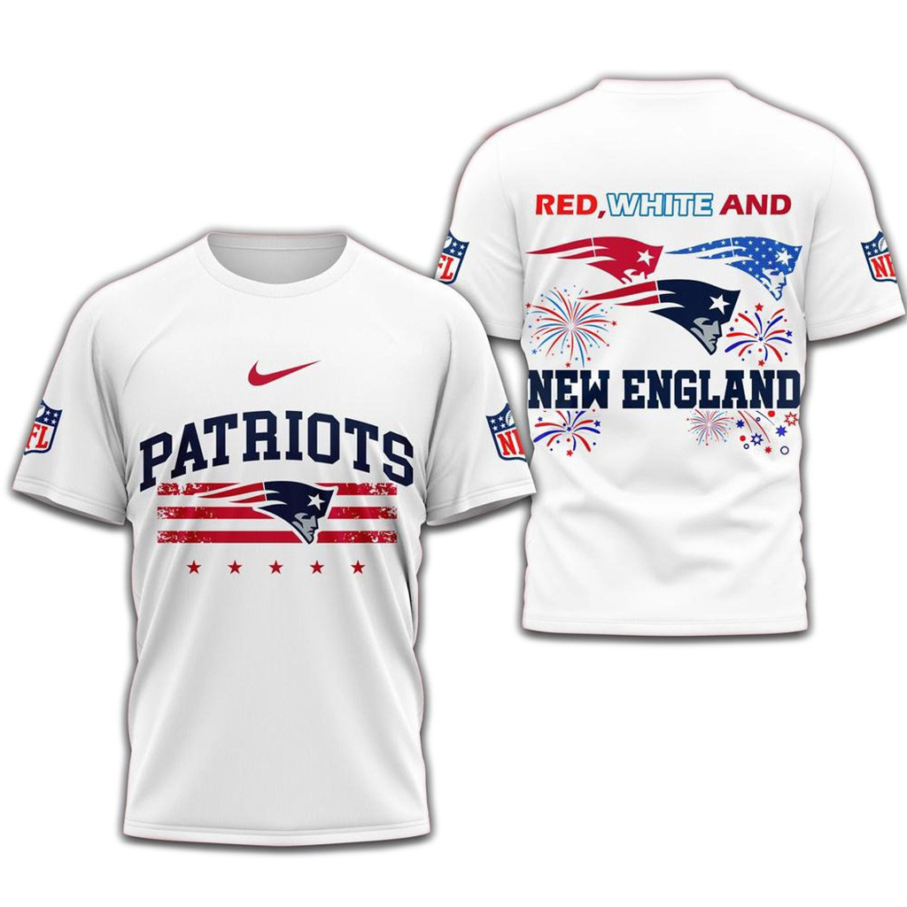 Red White And New England Patriots 4Th Of July Independence Day White Shirt-1