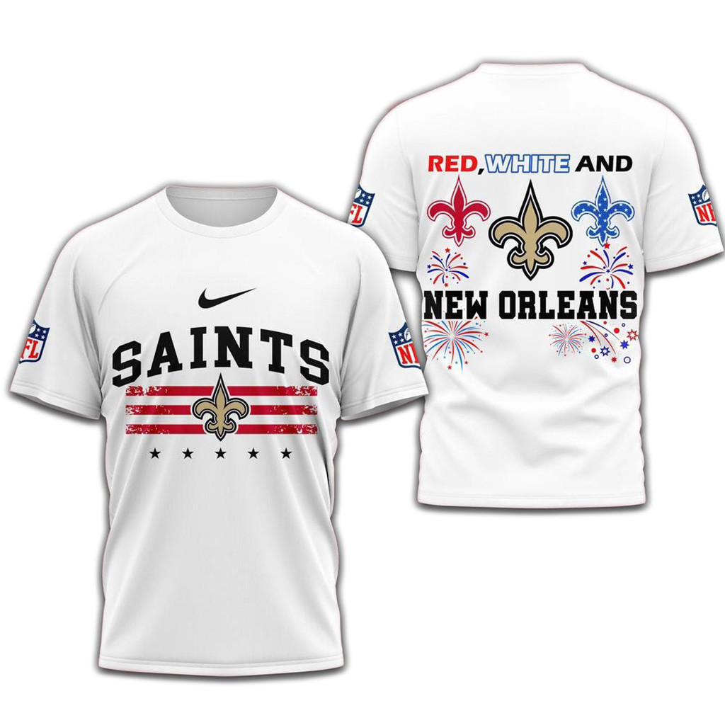 Red White And New Orleans Saints 4Th Of July Independence Day Shirt-1