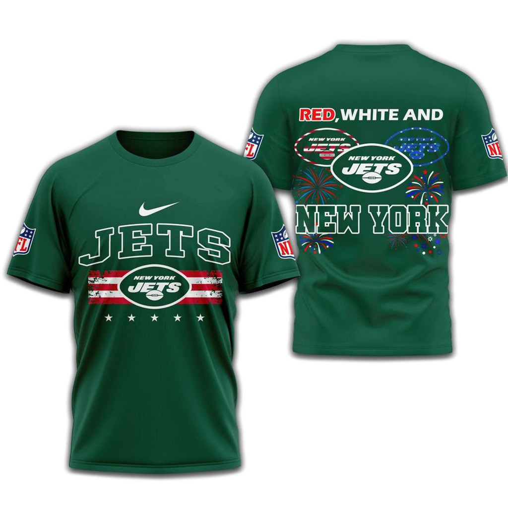 Red White And New York Jets 2025 Football 4Th Of July 3D Shirt-1