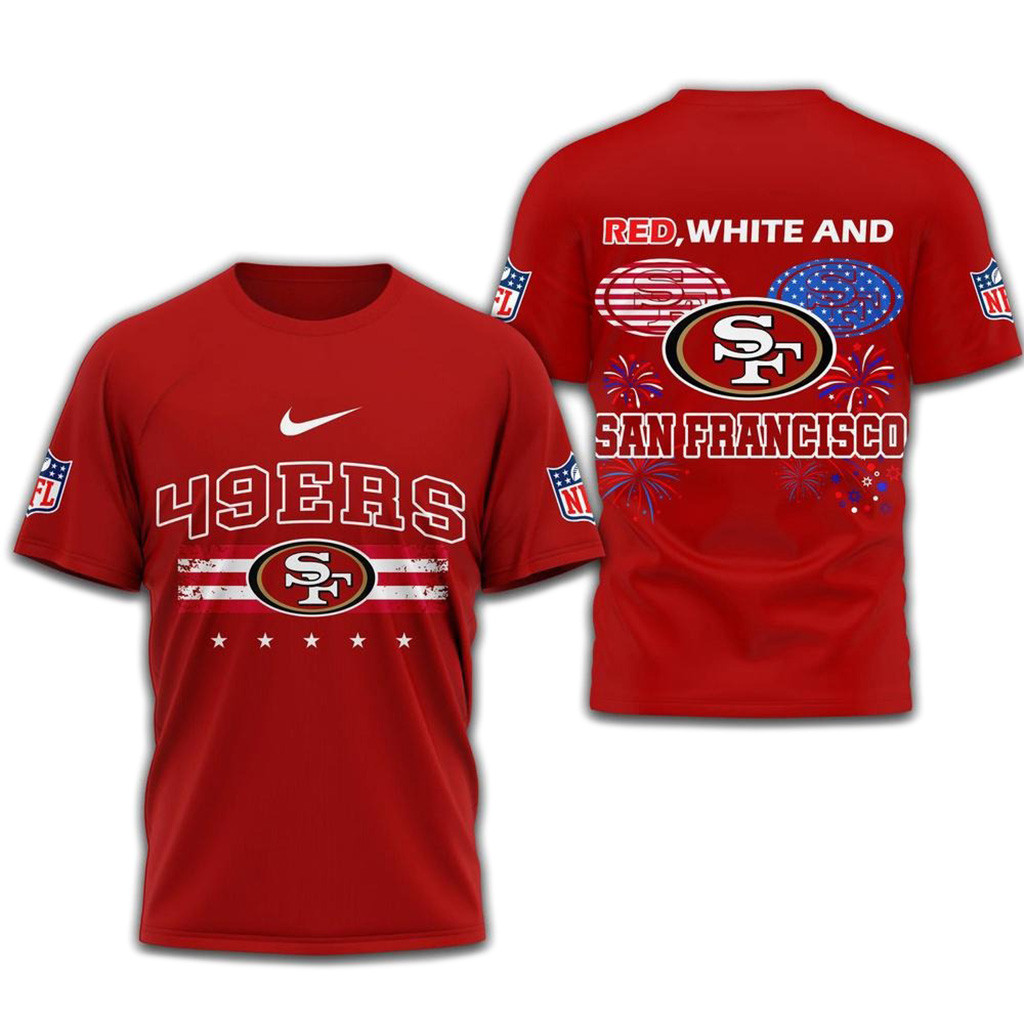 Red White And San Francisco 49Ers 2025 Football 4Th Of July 3D Shirt-1
