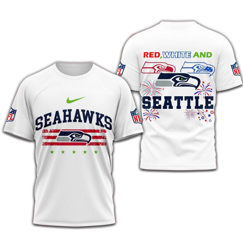 Red White And Seattle Seahawks 4Th Of July Independence Day Shirt-1