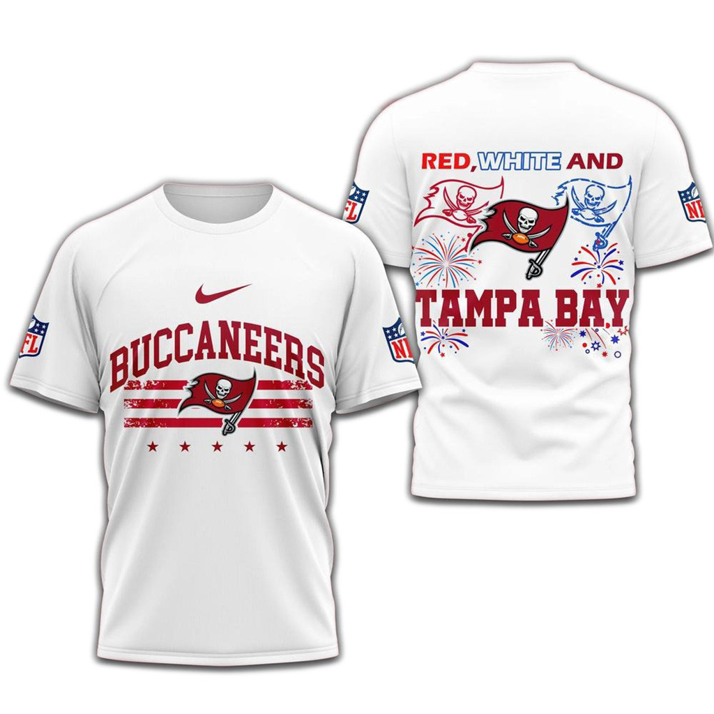 Red White And Tampa Bay Buccaneers 4Th Of July Independence Day Shirt-1