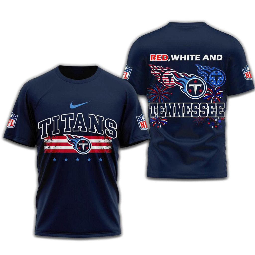 Red White And Tennessee Titans 2025 Football 4Th Of July 3D Shirt-1
