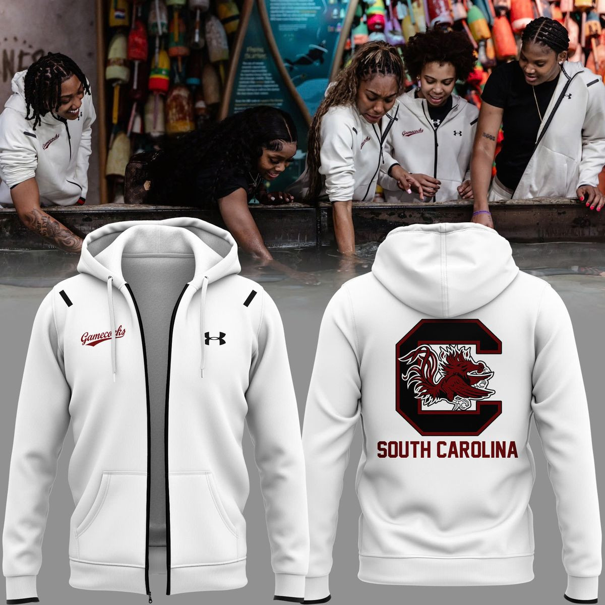 Red Wordmark White Zip Hoodie Scg Uniform Hoodie Gifts For Her-1