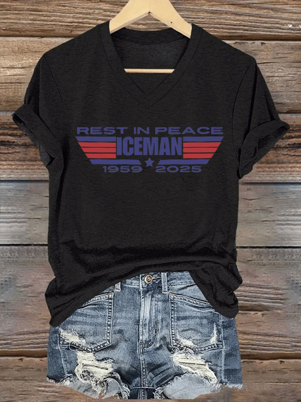 Rest In Peace Iceman 1959 2025 V-neck T-Shirt RIP Iceman Pilot Women's Shirt-1