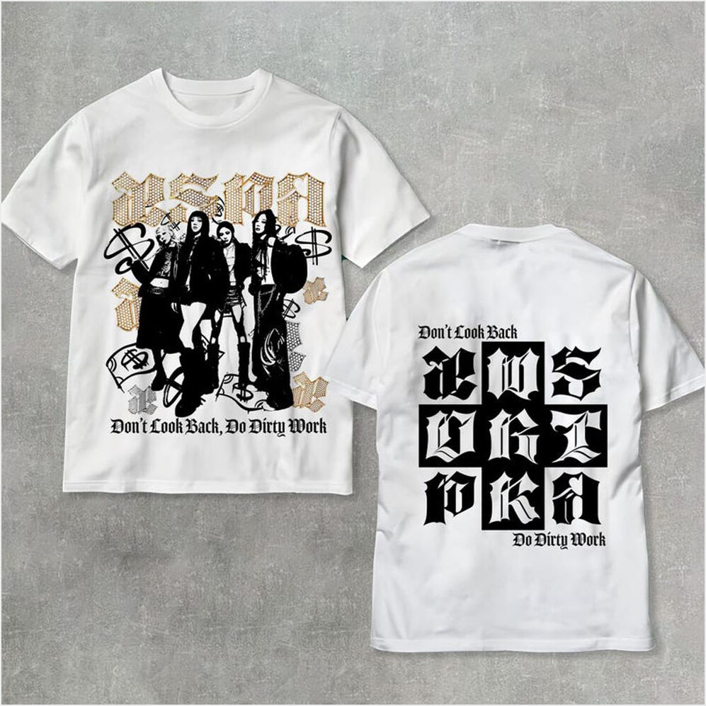 Retro Aespa Dirty Work Shirt Dirty Work T-Shirt Aespa Members Karina Giselle NingNing Apparel-1