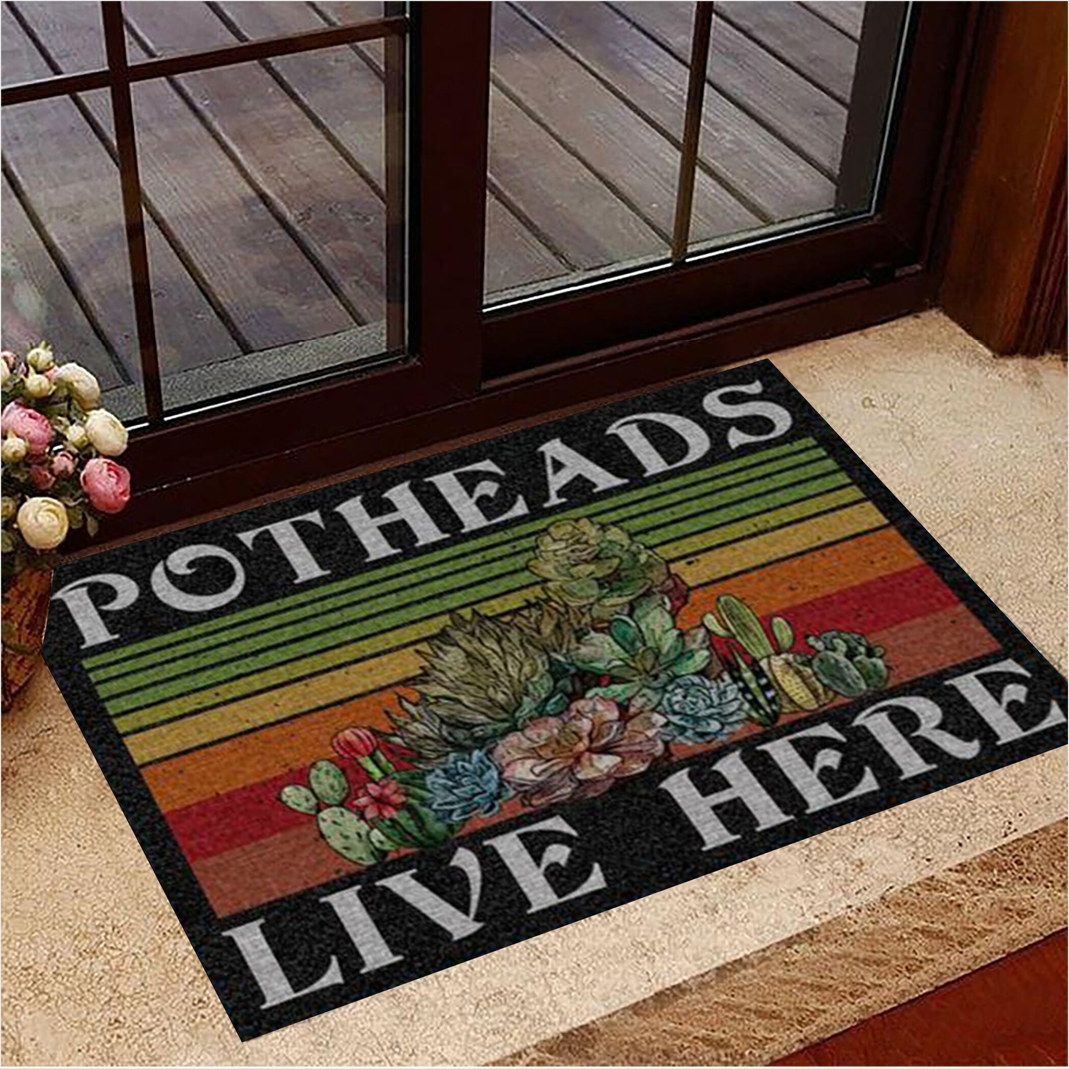 Retro Potheads Live Here Succulent Doormat Vintage Doormat Gifts For Indoor Plant Lovers-1