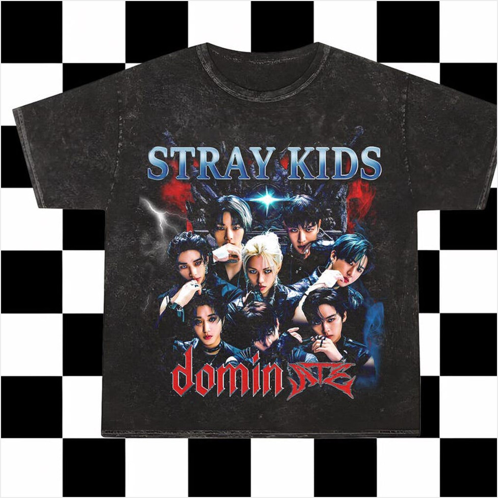 Retro Stray Kids Domiate Mineral Wash Shirt Stray Kids Domiate World Tour Mineral Clothes-1
