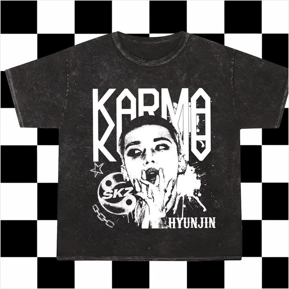 Retro Stray Kids Hyunjin Ceremony Mineral Washed Shirt Stray Kids Karma Mineral Washed Tee-1