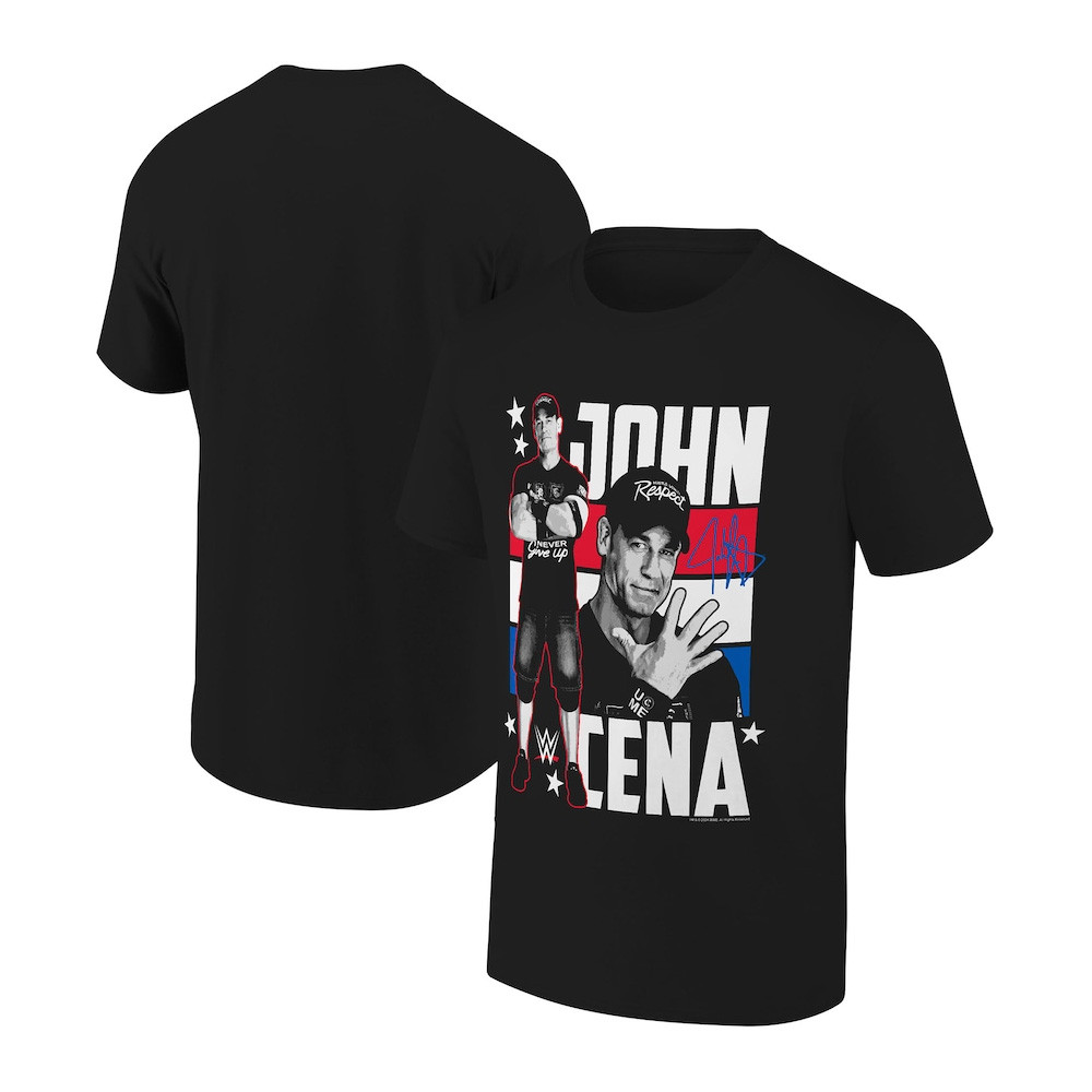 Ripple Junction Black John Cena Stars And Stripes Modern Cena Pose T-Shirt Gift For Him-1