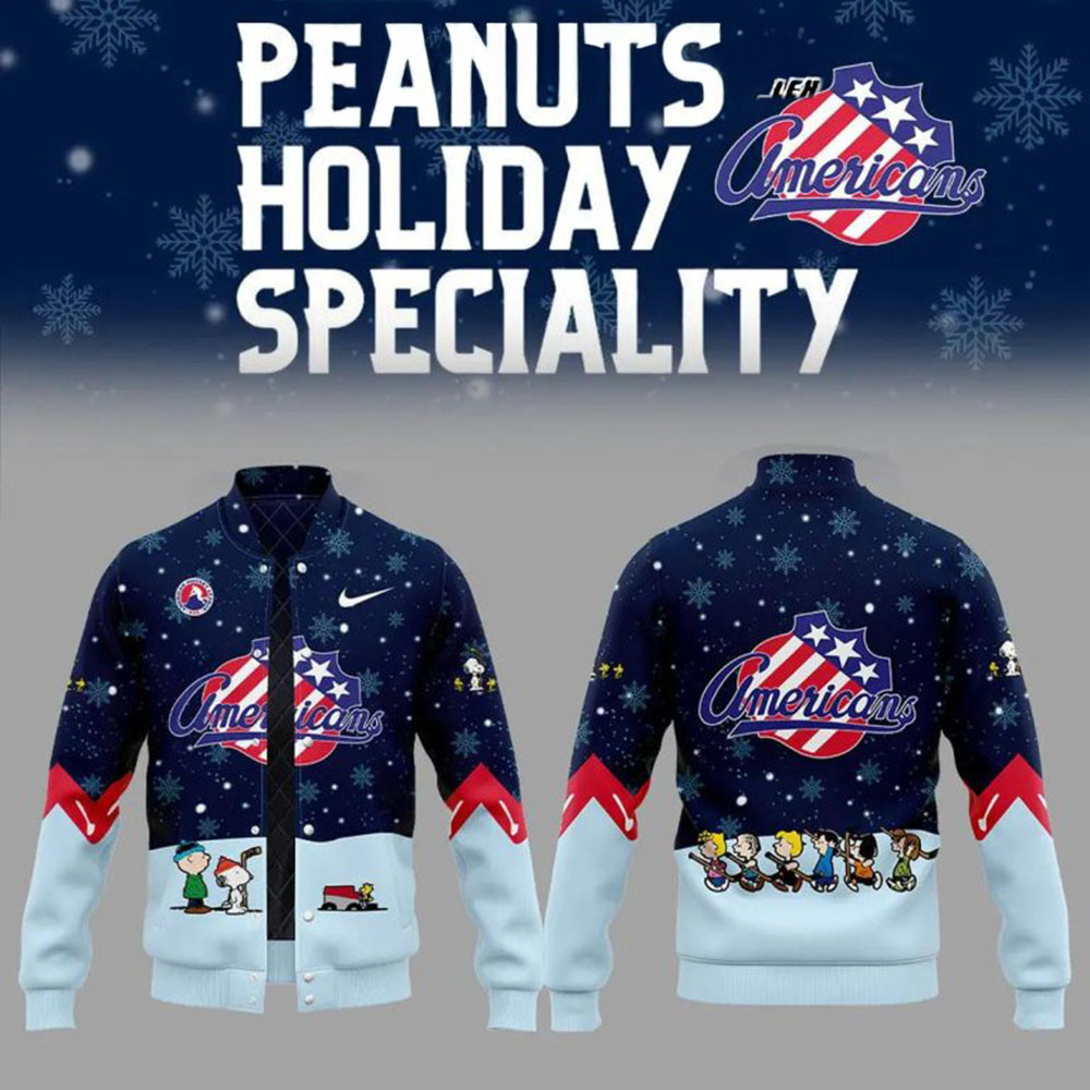 Rochester Americans Peanuts Snoopy Celebrating Christmas Night Baseball Jacket Hockey Fan Gifts-1
