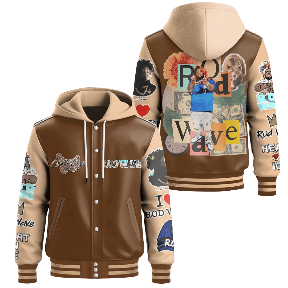 Rod Wave Last Love Brown Hooded Varsity Jacket Rod Wave Merch Good Fathers Day Gifts-1