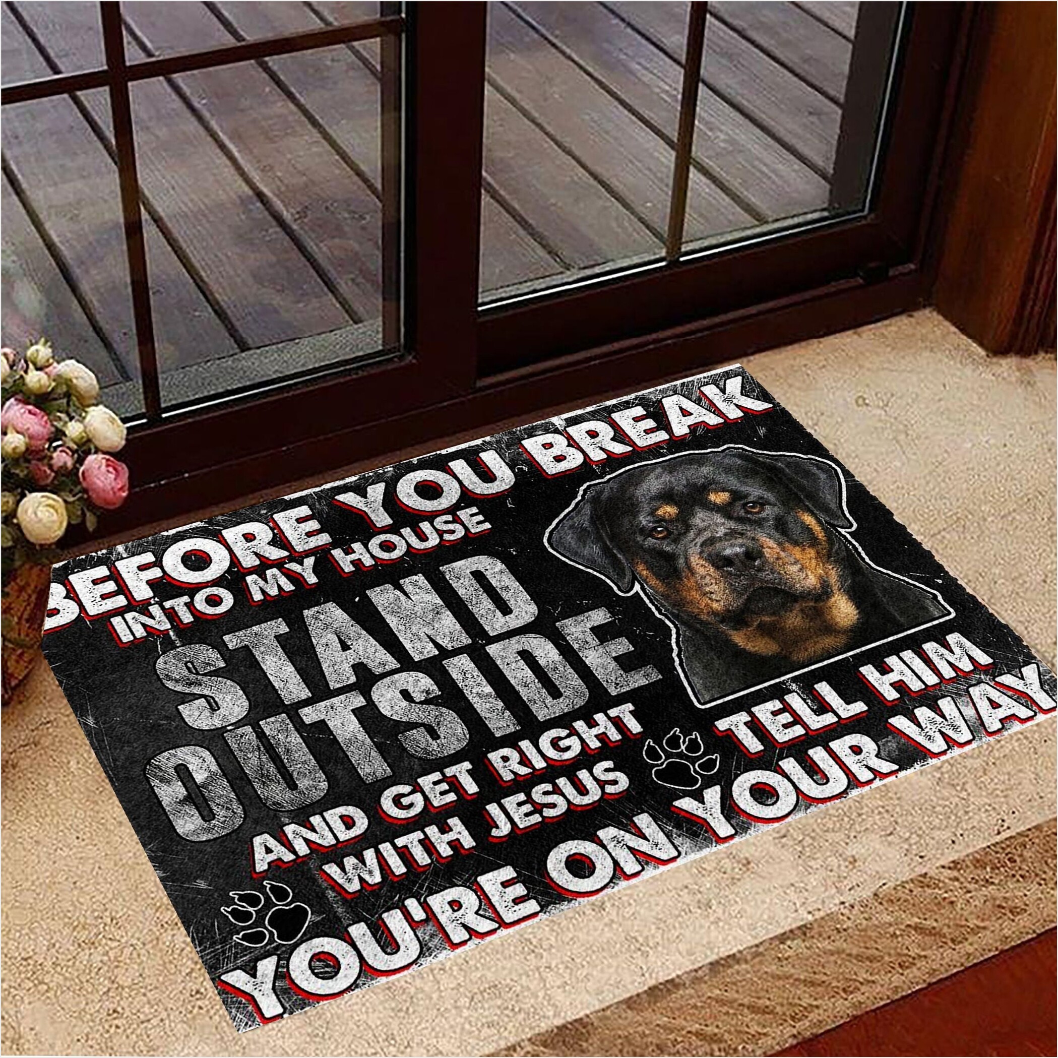 Rottweiler Before You Break Into My House Doormat For Inside Front Door Dog Owner Home Decor-1