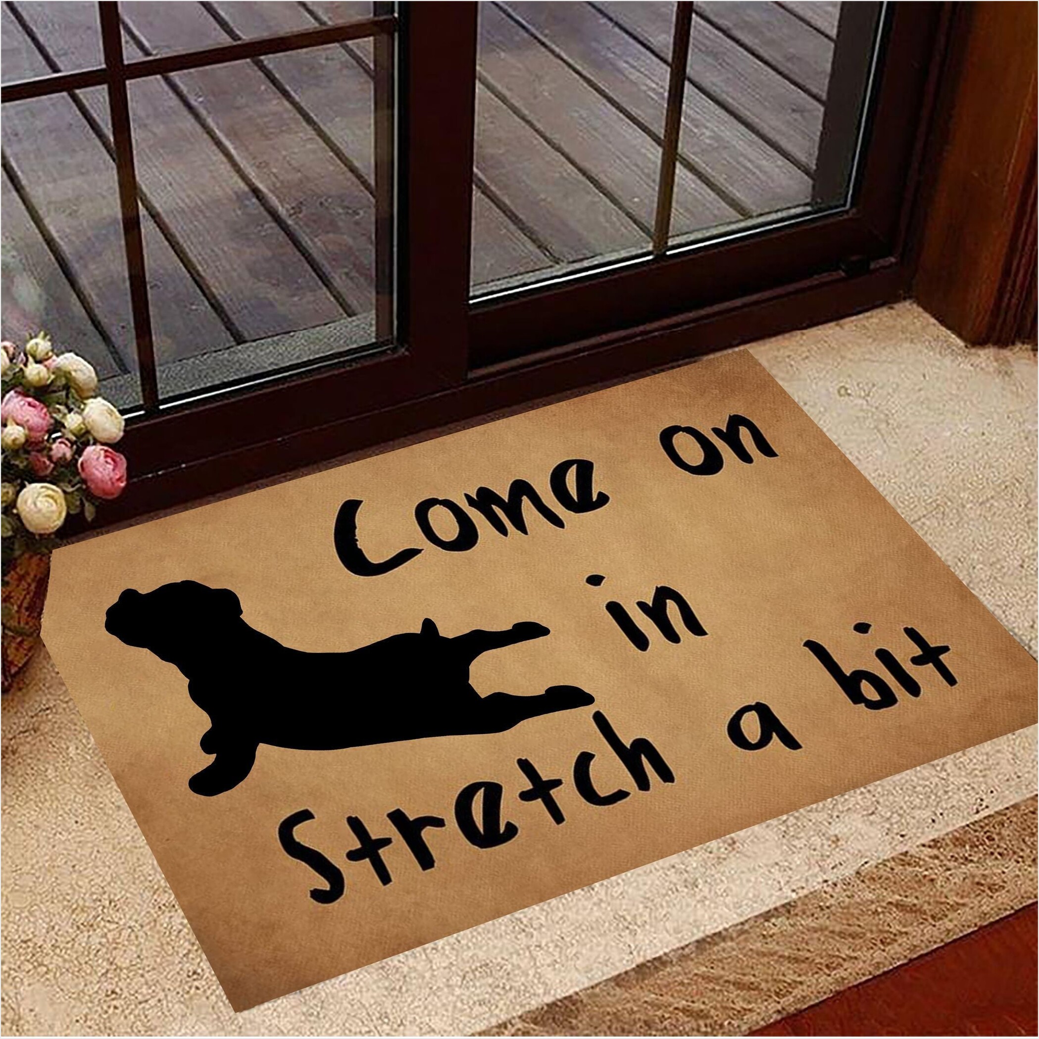 Rottweiler Come On In Stretch A Bit Yoga Doormat Dog Doormat Gift Ideas For Dog Lovers-1