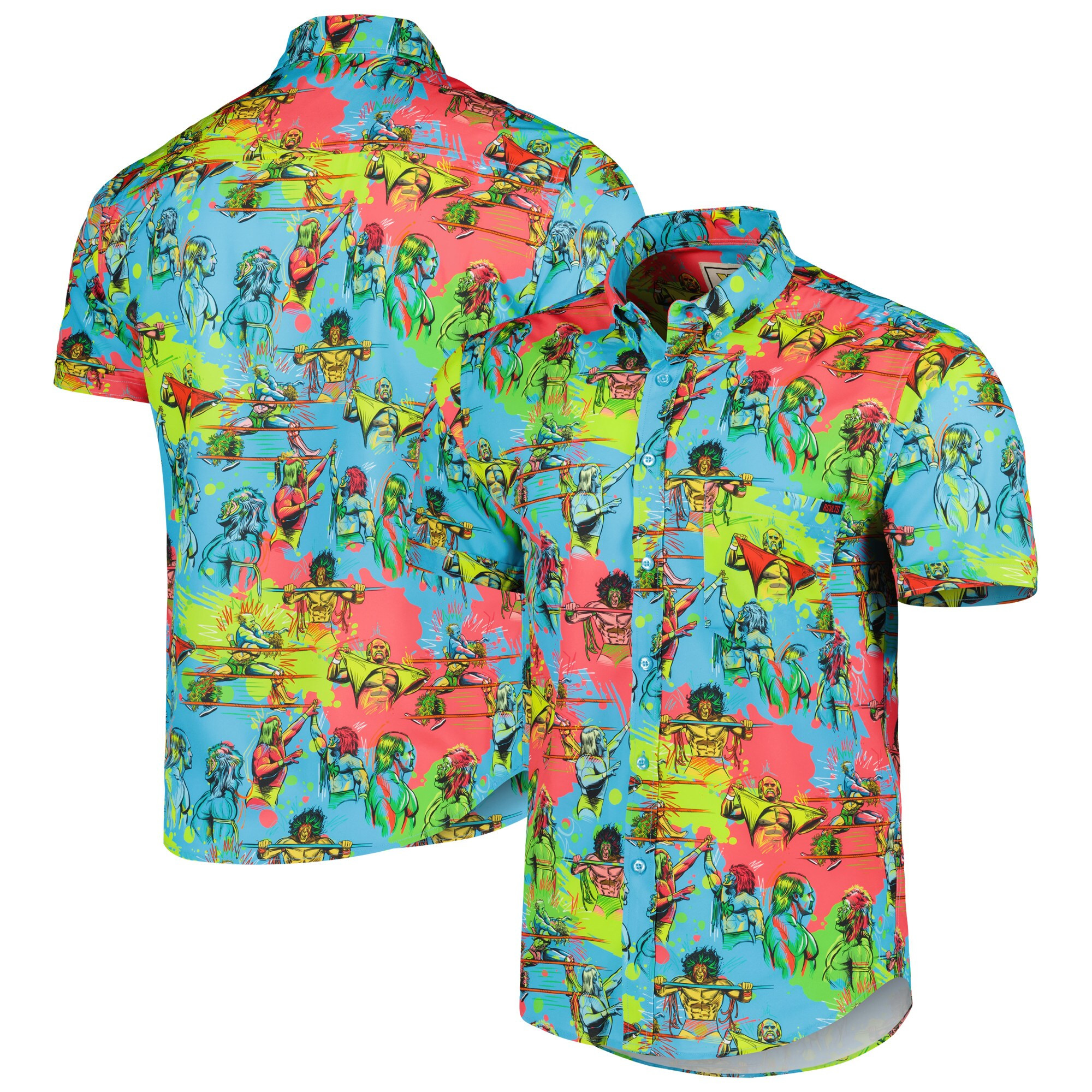Rsvlts Light Blue Hulk Hogan Vs Ultimate Warrior Buttondown Shirt Hulk Hogan Merch-1