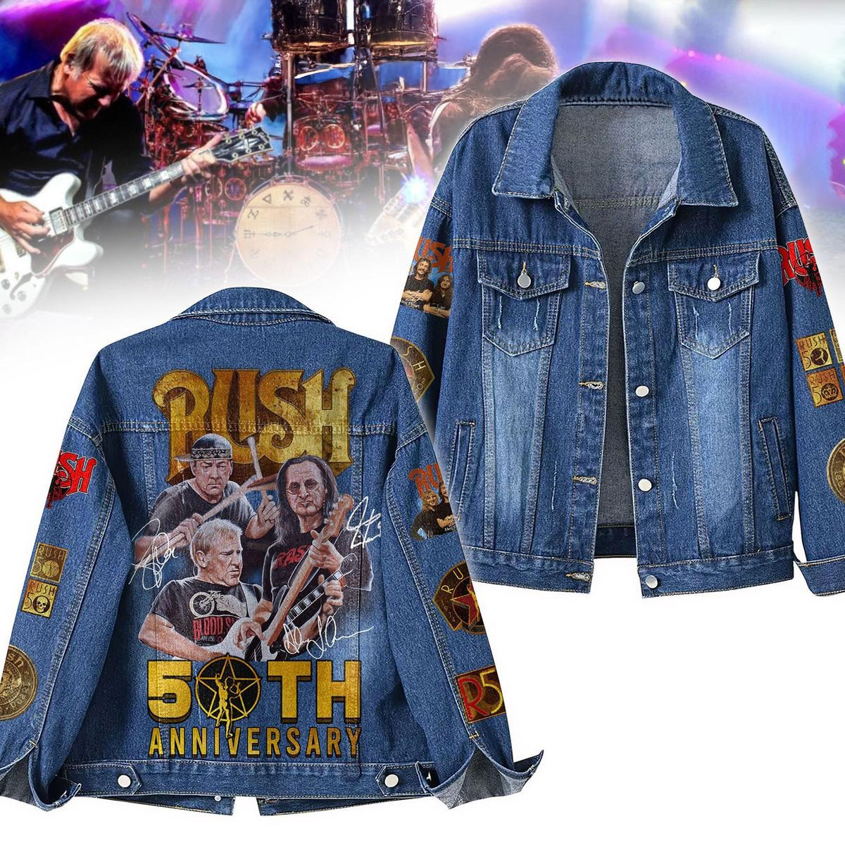 Rush Band 50th Anniversary Denim Jacket Fan Merch Gifts For Boyfriend-1