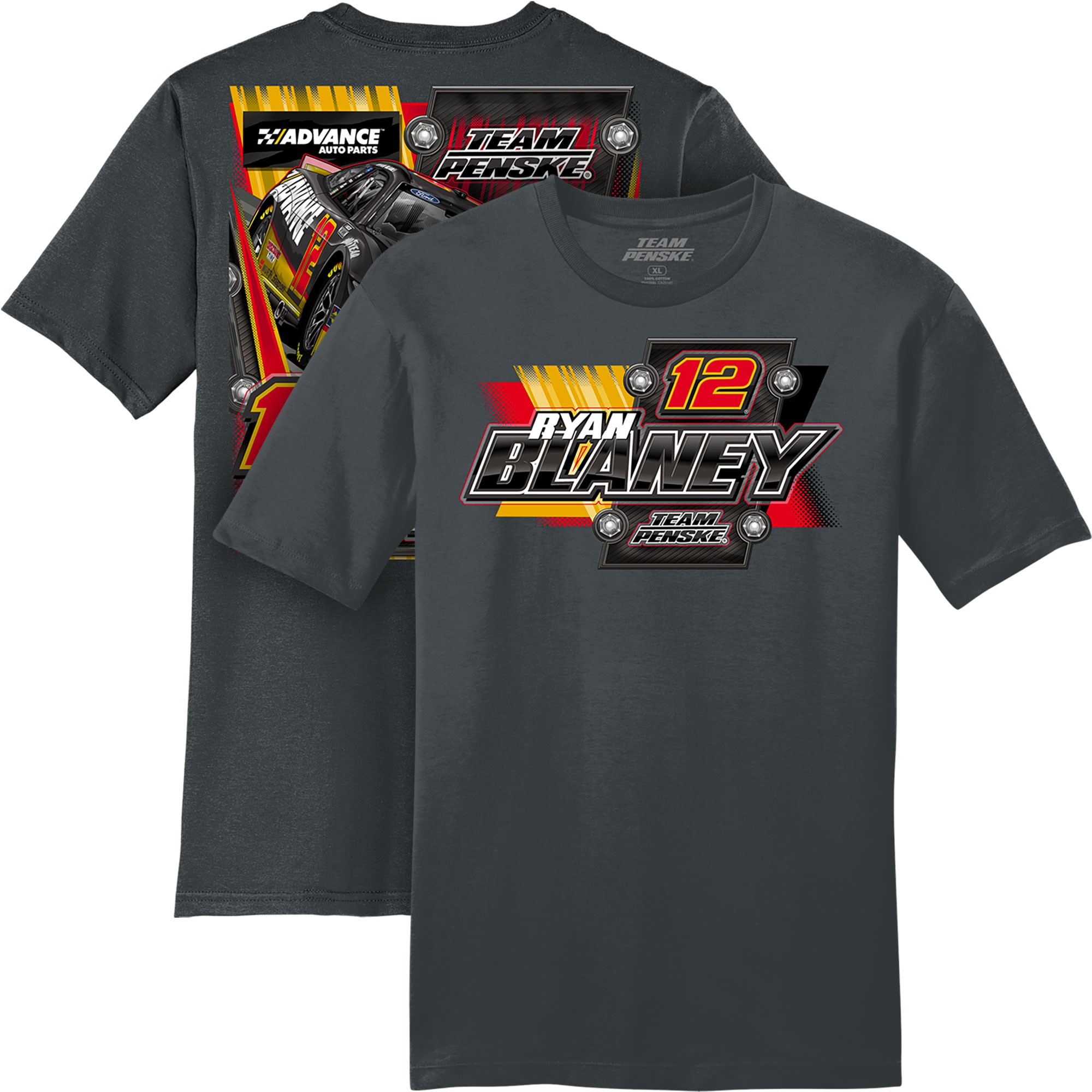Ryan Blaney Merch Team Penske Charcoal Ryan Blaney Advance Auto Parts T-Shirt Gifts For Fans-1