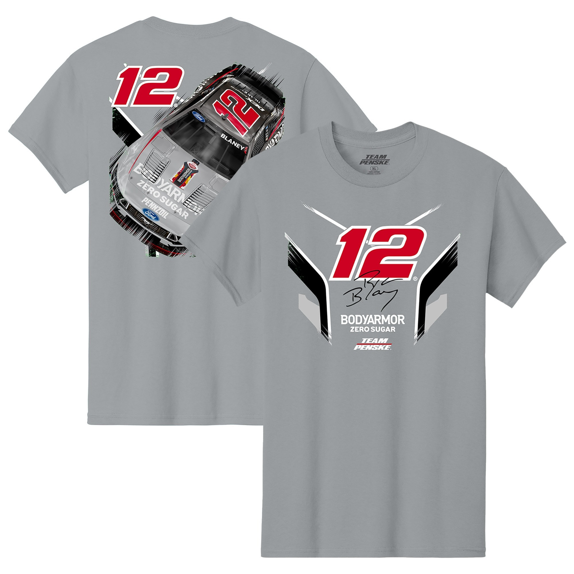 Ryan Blaney Merch Team Penske Gray Ryan Blaney Body Armor Car T-Shirt Great Gifts For Dad-1