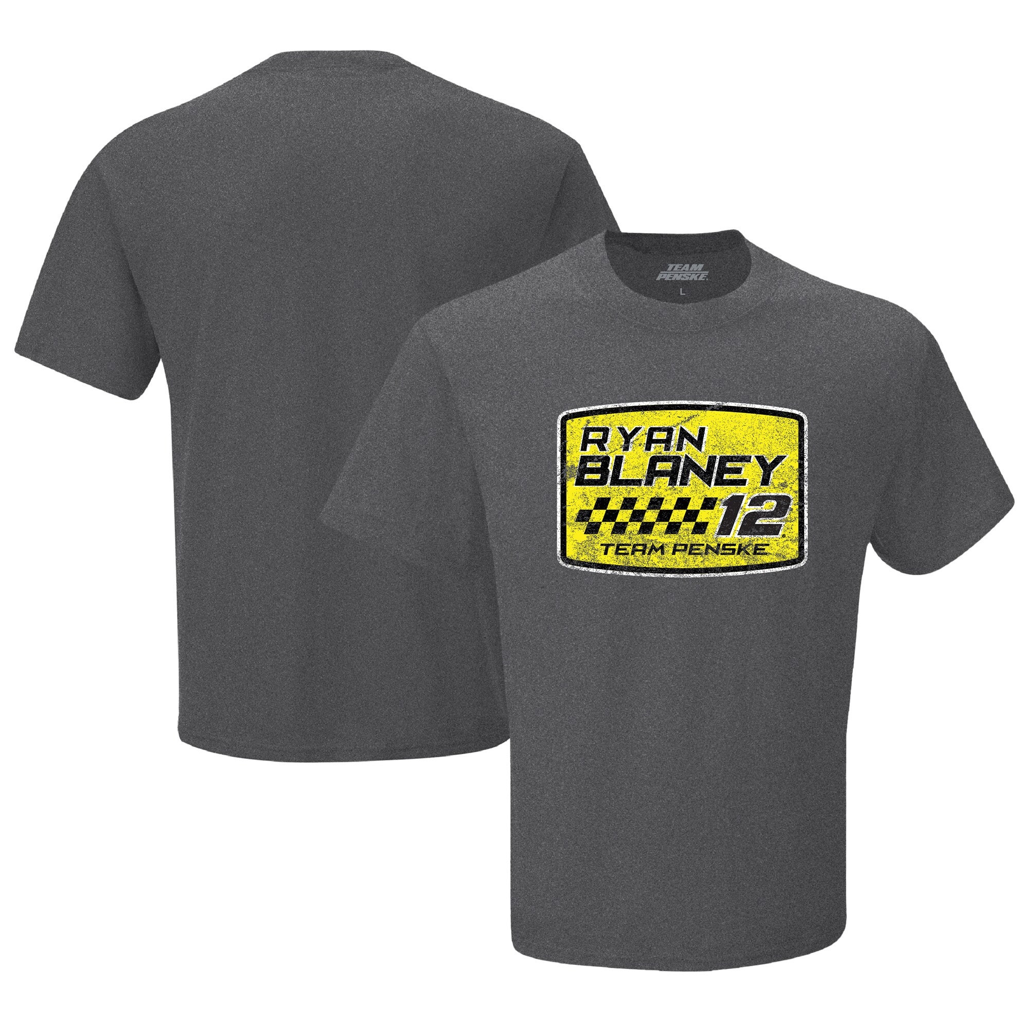 Ryan Blaney Merch Team Penske Heather Charcoal Ryan Blaney T-Shirt Top Father's Day Gifts-1