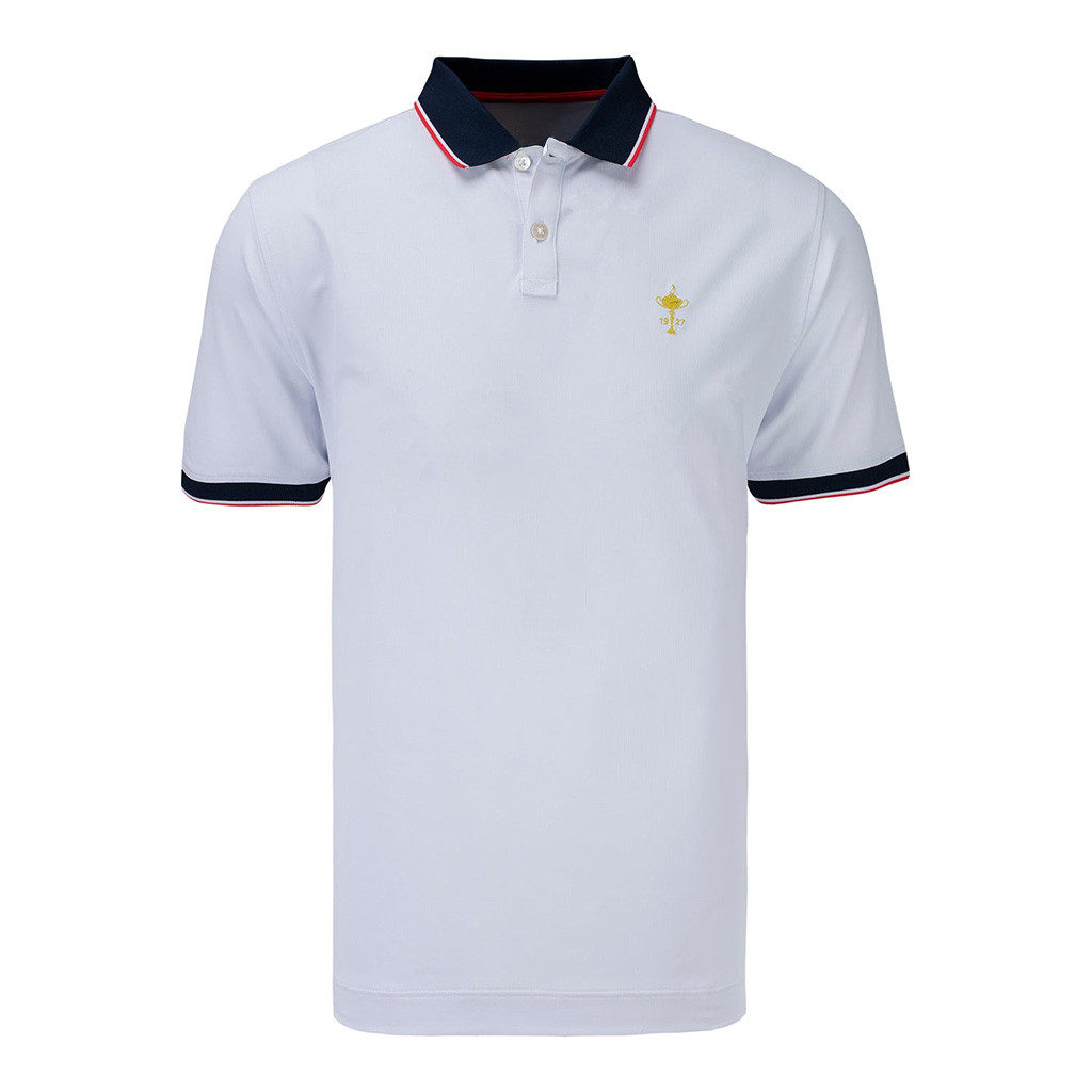 Ryder Cup Merch FootJoy Ryder Cup 1927 Trophy Solid With Stripe Trim Pique Polo Shirt Gifts-1