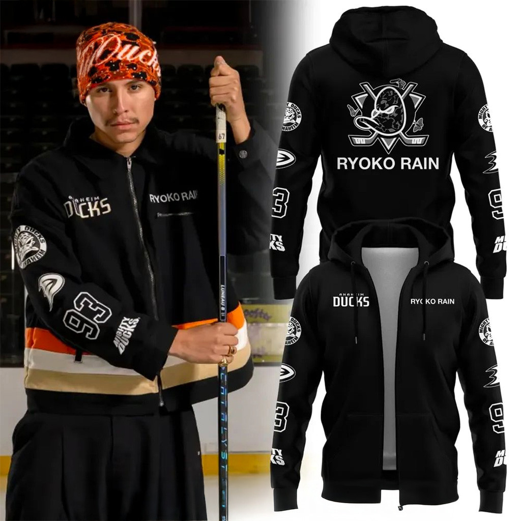 Ryoko Rain x Anaheim Ducks Zip Hoodie Fans Merch Best Christmas Gifts For Husband-1