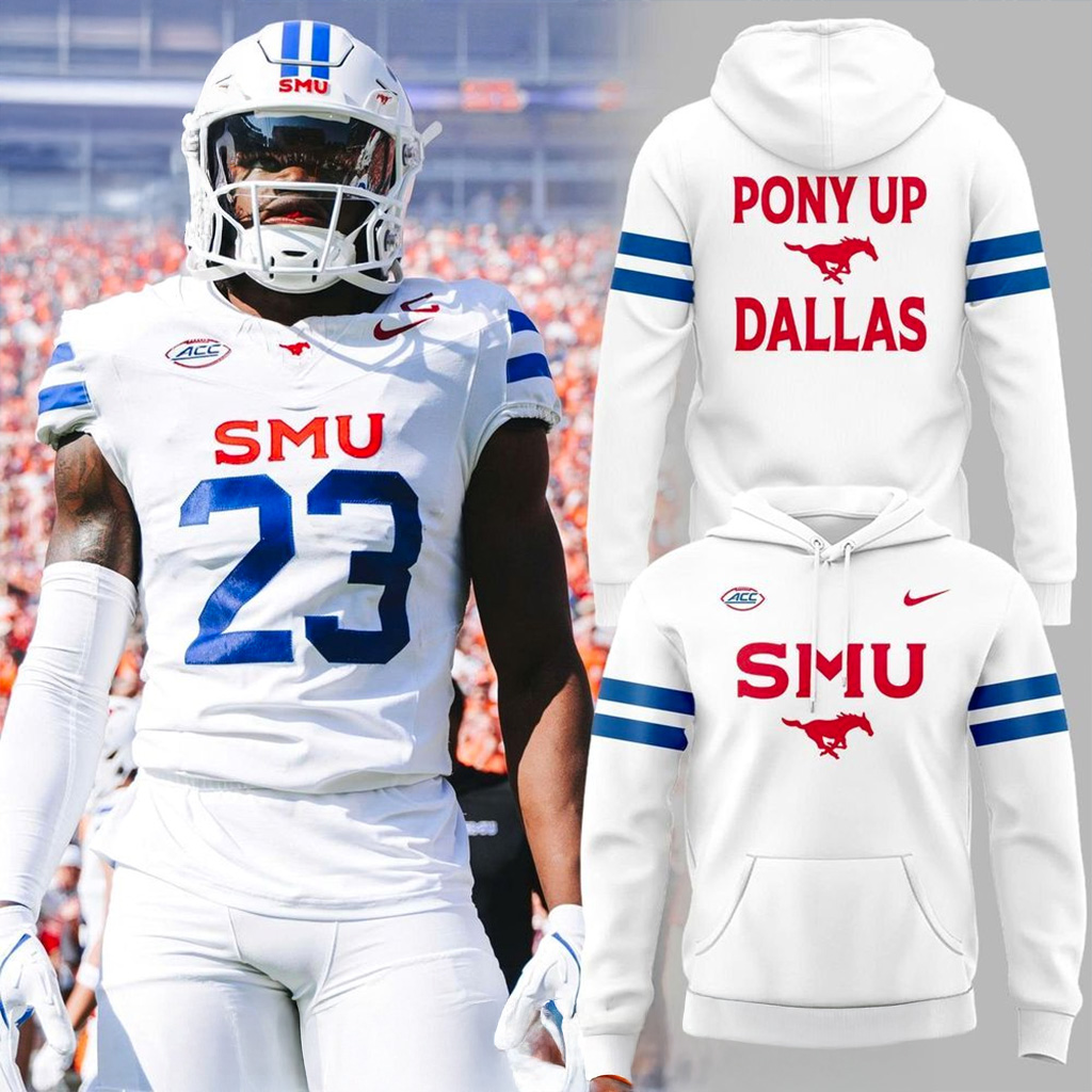 SMU Mustangs Football White Out Hoodie Pony Up Dallas Hoodie Presents For Football Fans-1