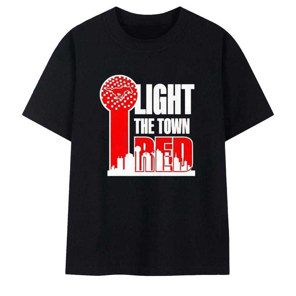 SMU Mustangs Light The Town City Skyline T-Shirt SMU Mustangs Merch Gifts For Football Lovers-1