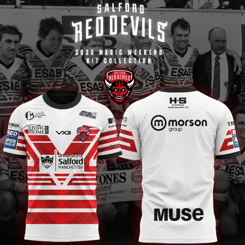 Salford Red Devils 2025 Magic Weekend Kit Collection T-Shirt Salford Red Devils Merch For Fans-1