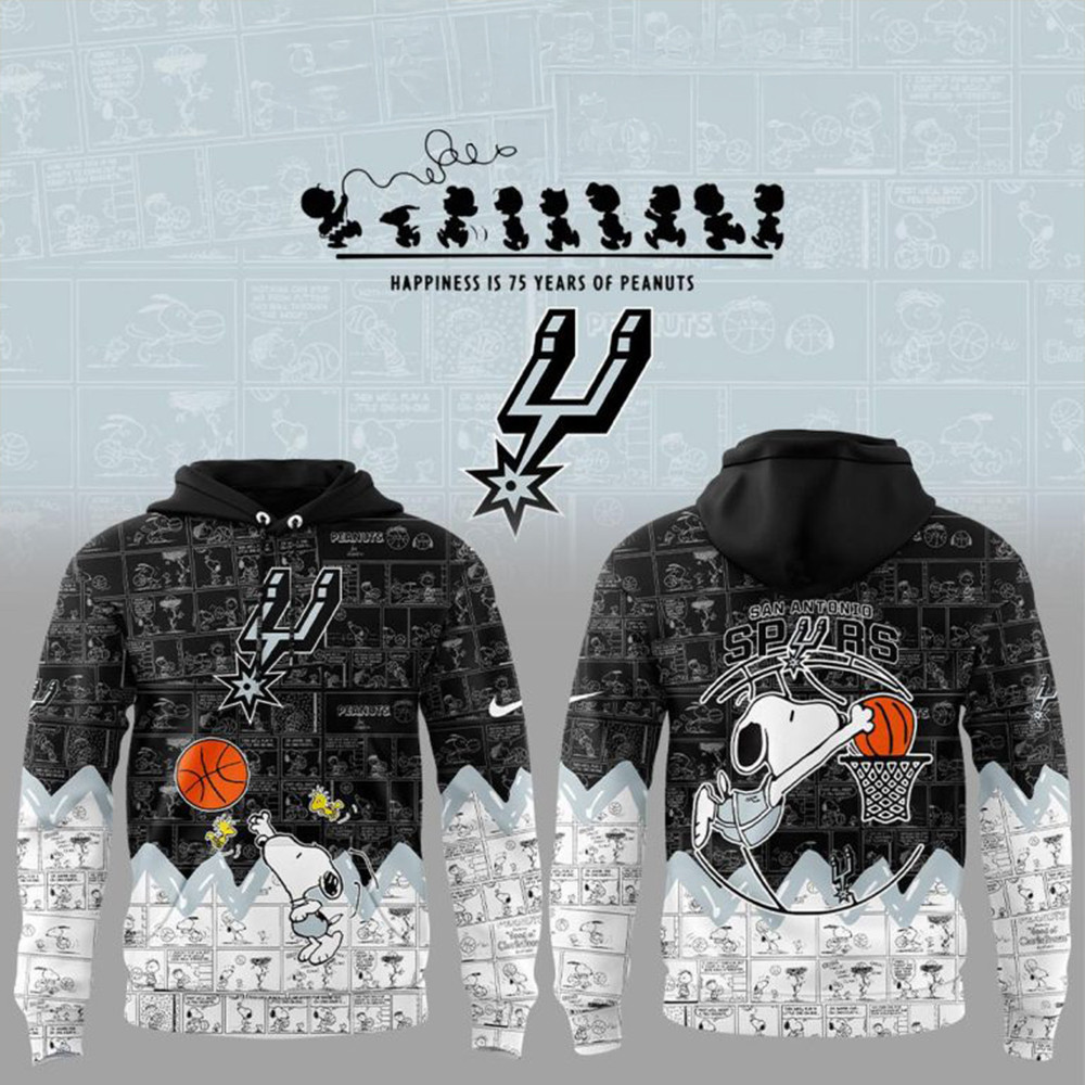 San Antonio Spurs 75 Years Of Peanuts Hoodie Best Gifts For Basketball Lovers-1