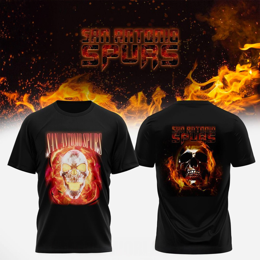 San Antonio Spurs Skull Fire Fanmade Streetwear for Real Fans T-Shirt Spurs Merch Dad Gifts-1