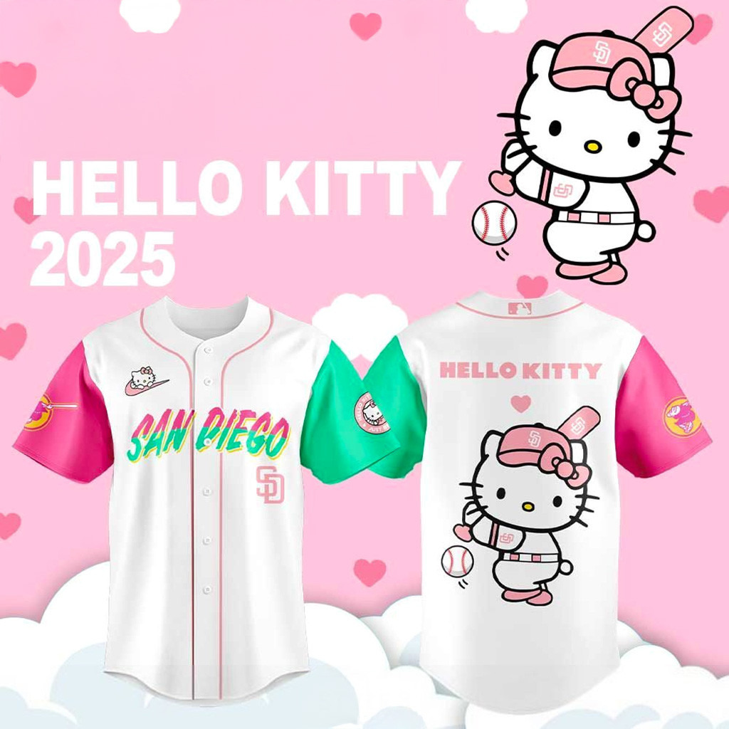 San Diego Padres Hello Kitty 2025 White Jersey San Diego Padres Merch Gifts For Baseball Fans-1