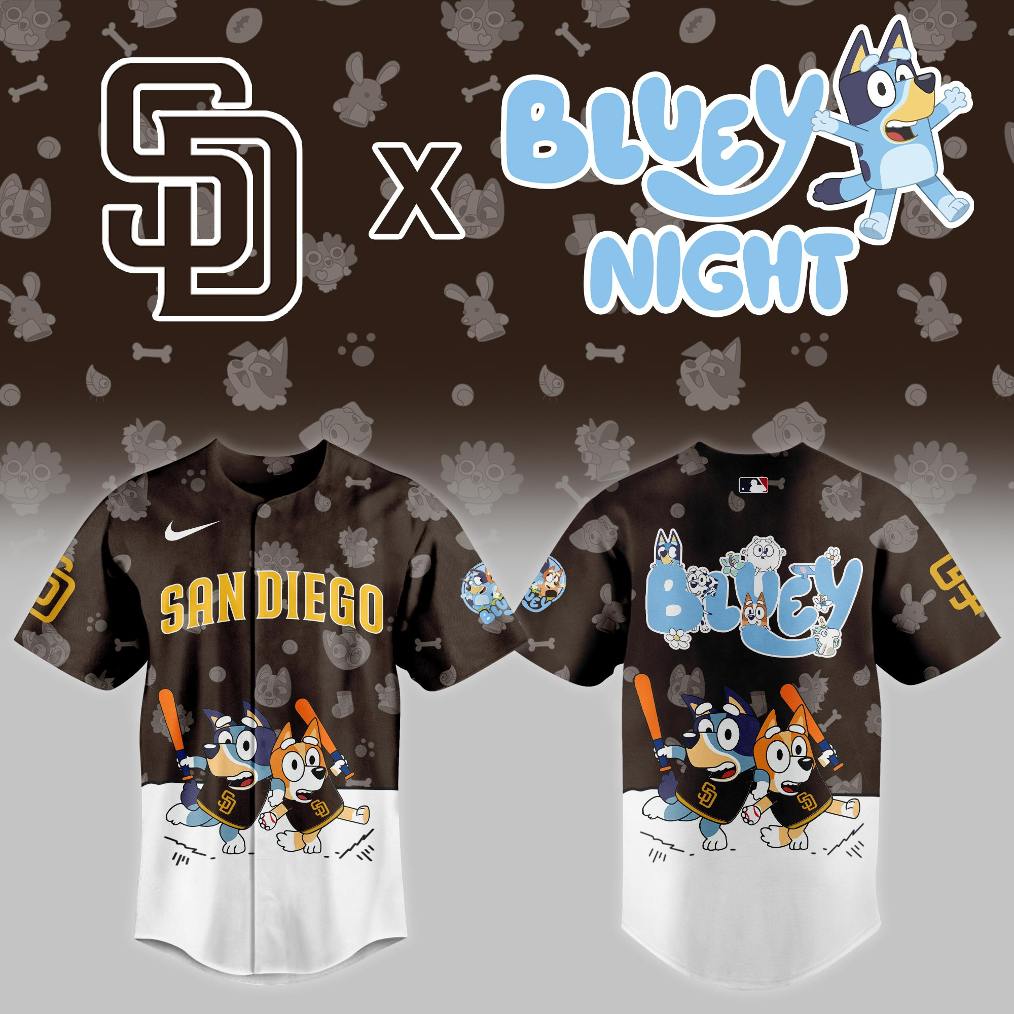 San Diego Padres Mlb X Bluey Night Baseball Jersey For Fan-1