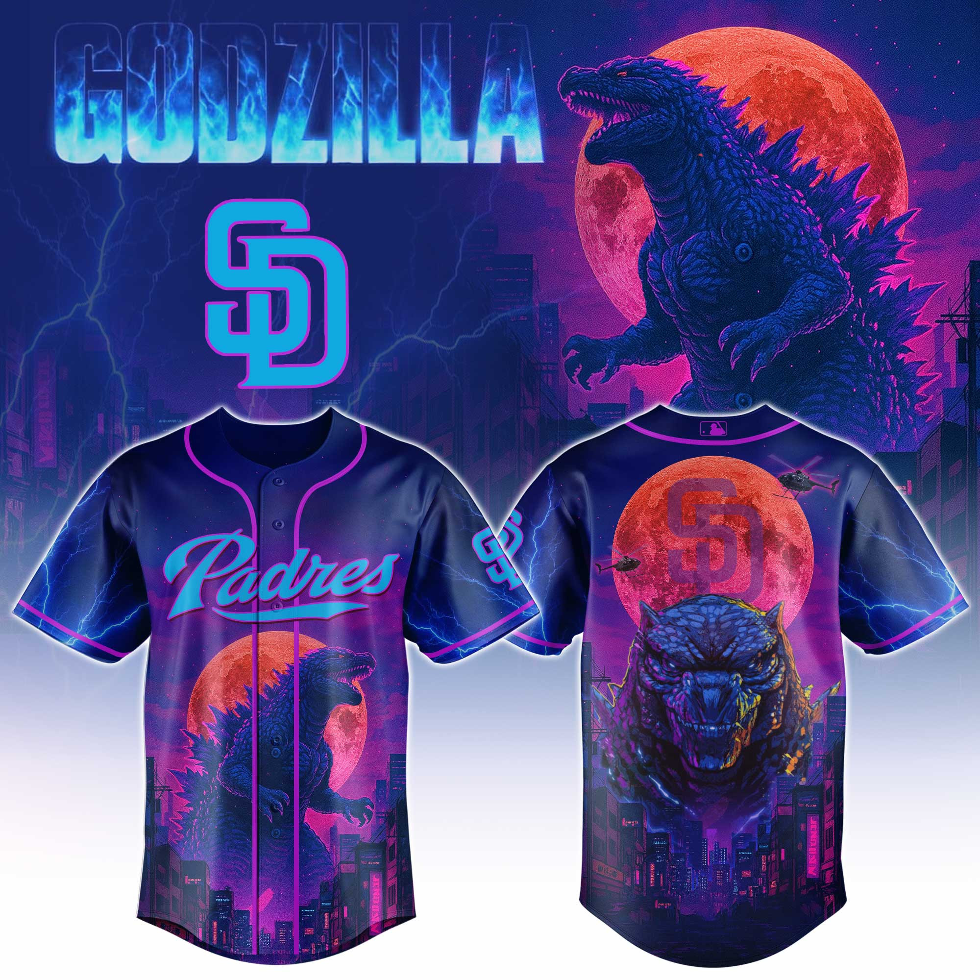 San Diego Padres Mlb X Godzilla Baseball Jersey For Fans-1