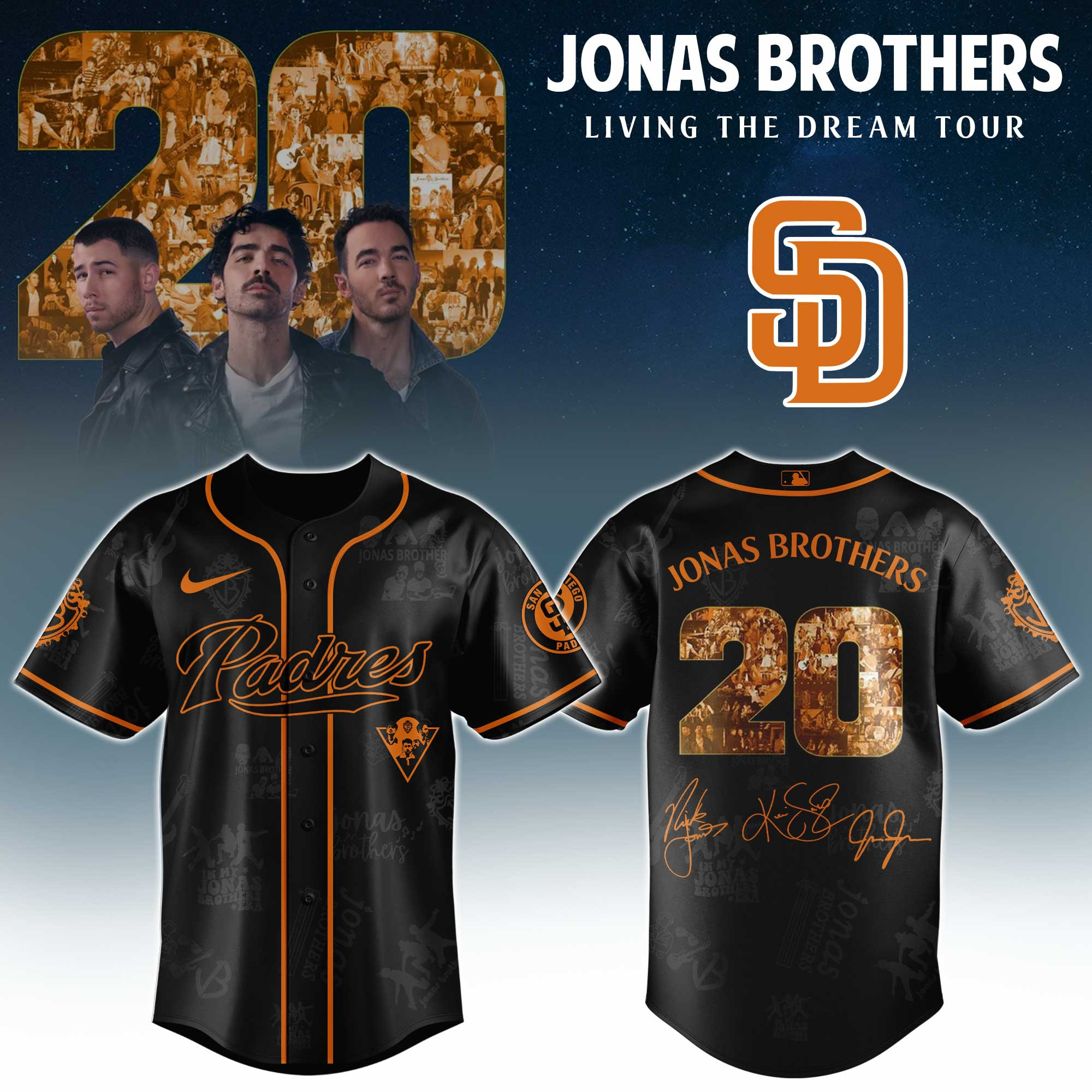 San Diego Padres Mlb X Jonas Brothers Tour Personalized Baseball Jersey For Fans-1