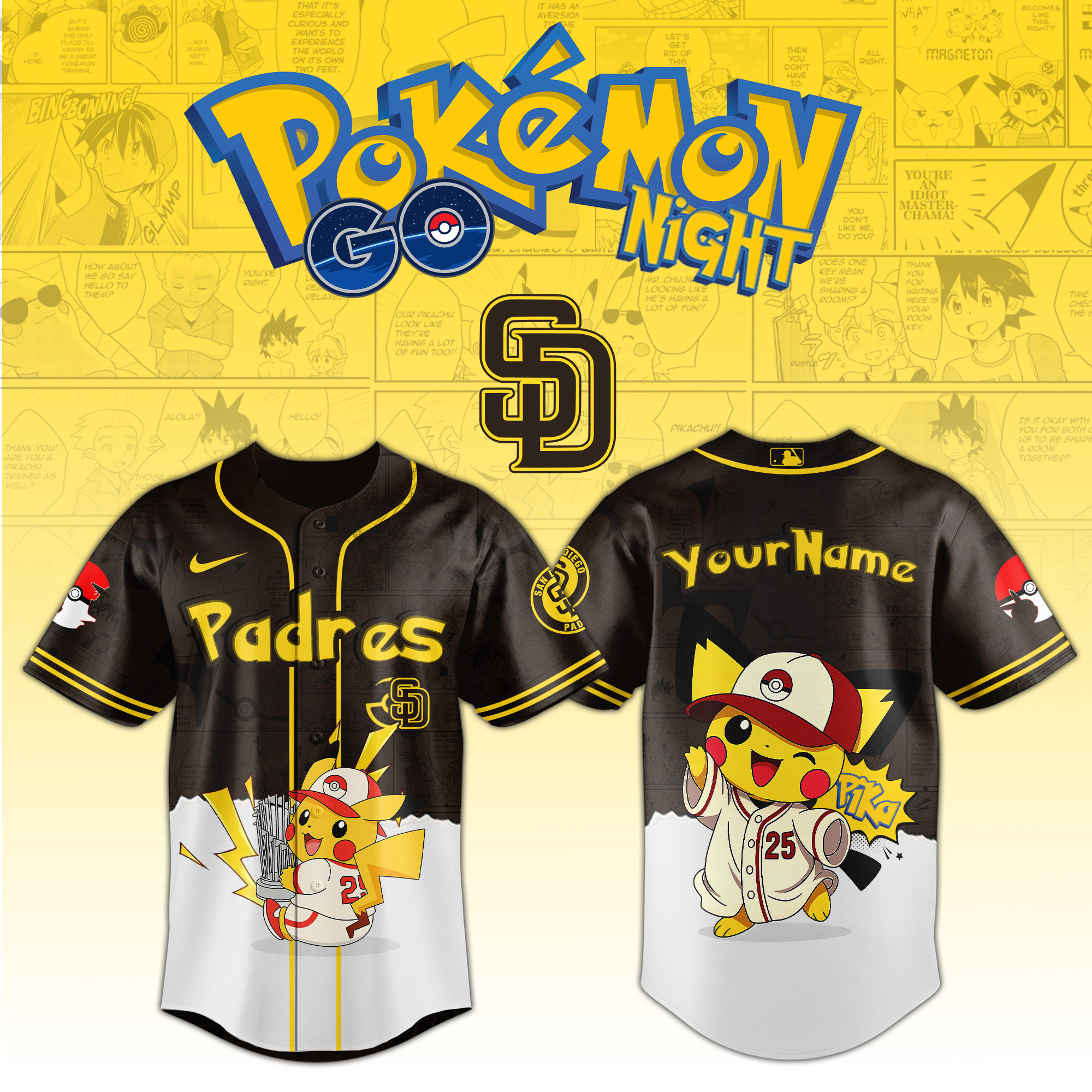 San Diego Padres Mlb X Pokemon Go Night Personalized Baseball Jersey For Fans-1