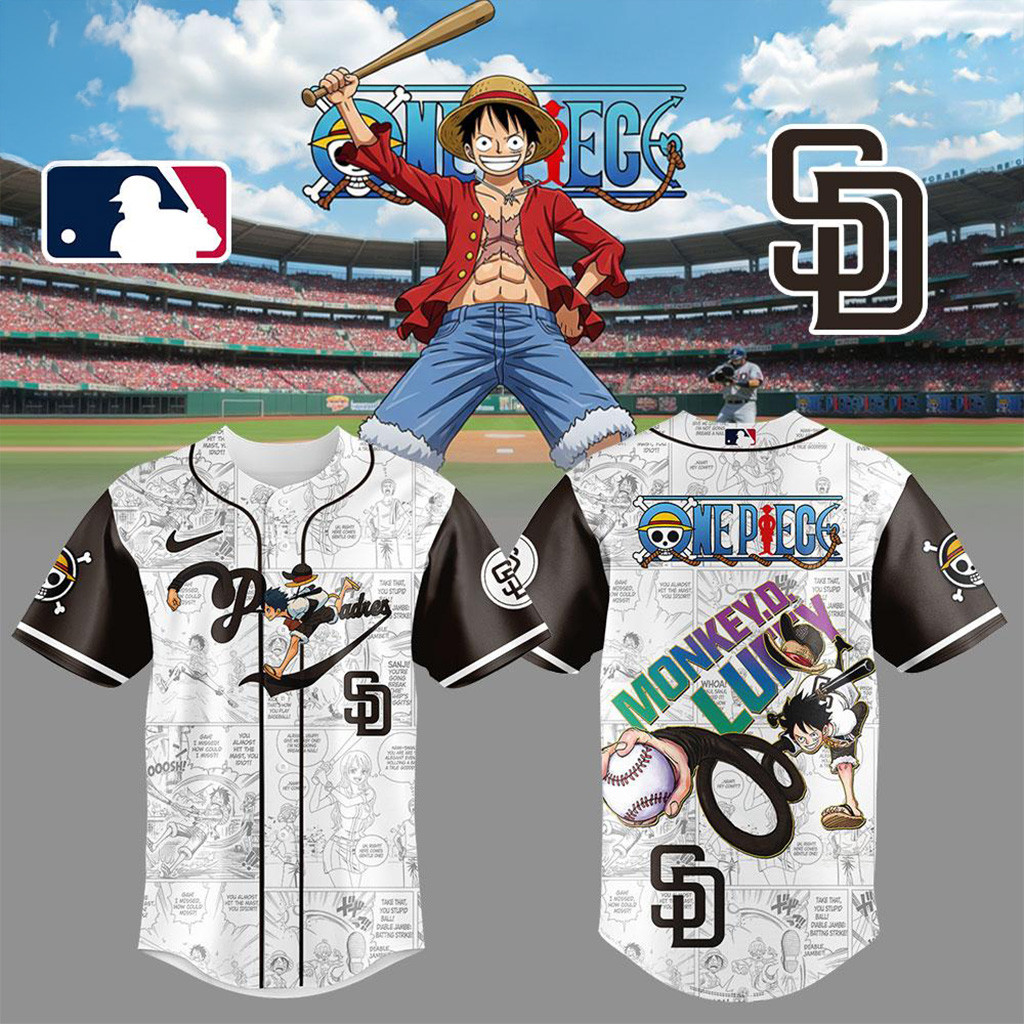 San Diego Padres One Piece Straw Hat Luffy Baseball Jersey Padres Merch Gifts For Him-1
