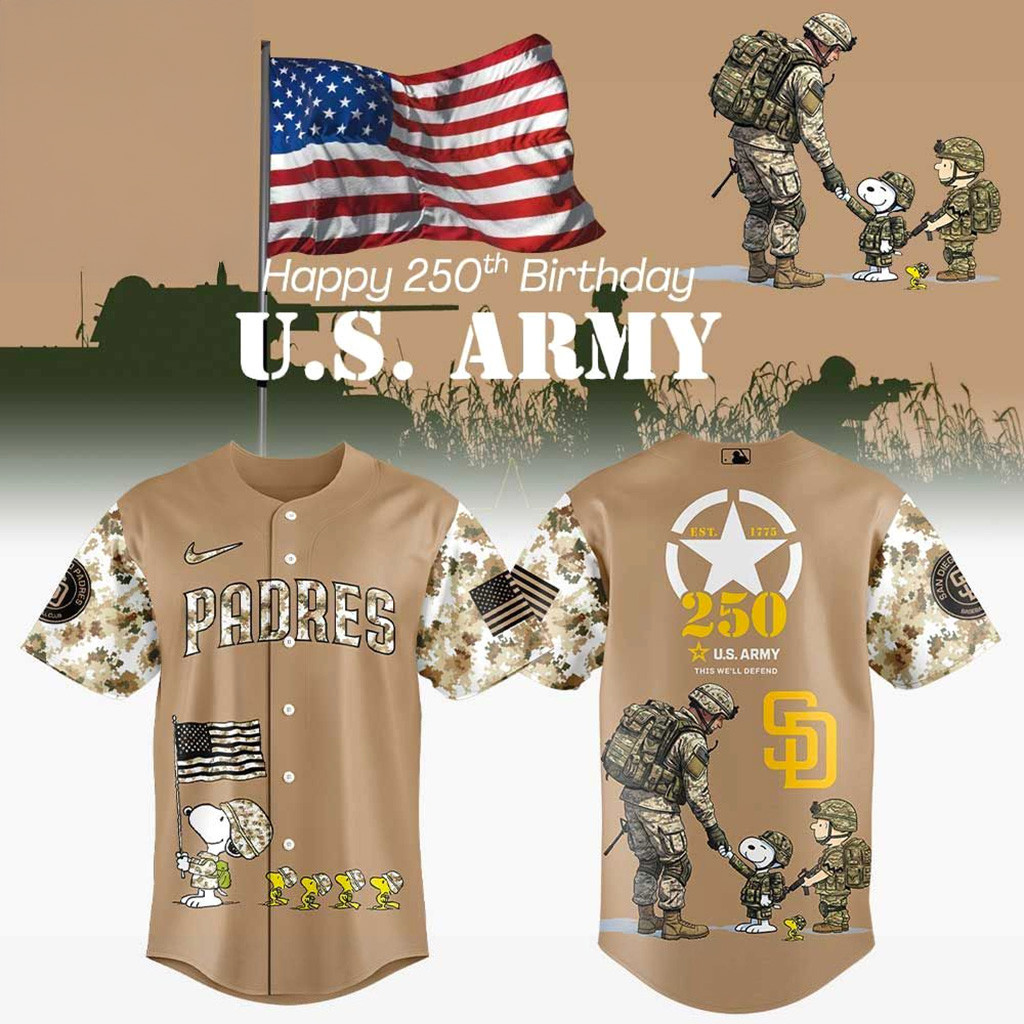 San Diego Padres Peanuts Happy 250th Us Army Jersey San Diego Padres Merch Fans Gifts-1
