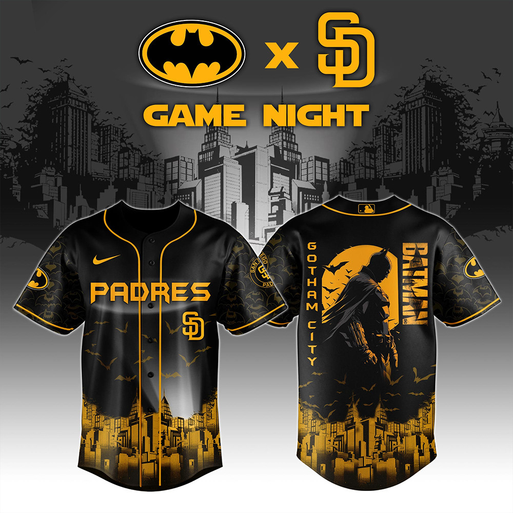 San Diego Padres x DC Batman Game Night Jersey Gift IdeasFor Baseball Fans-1