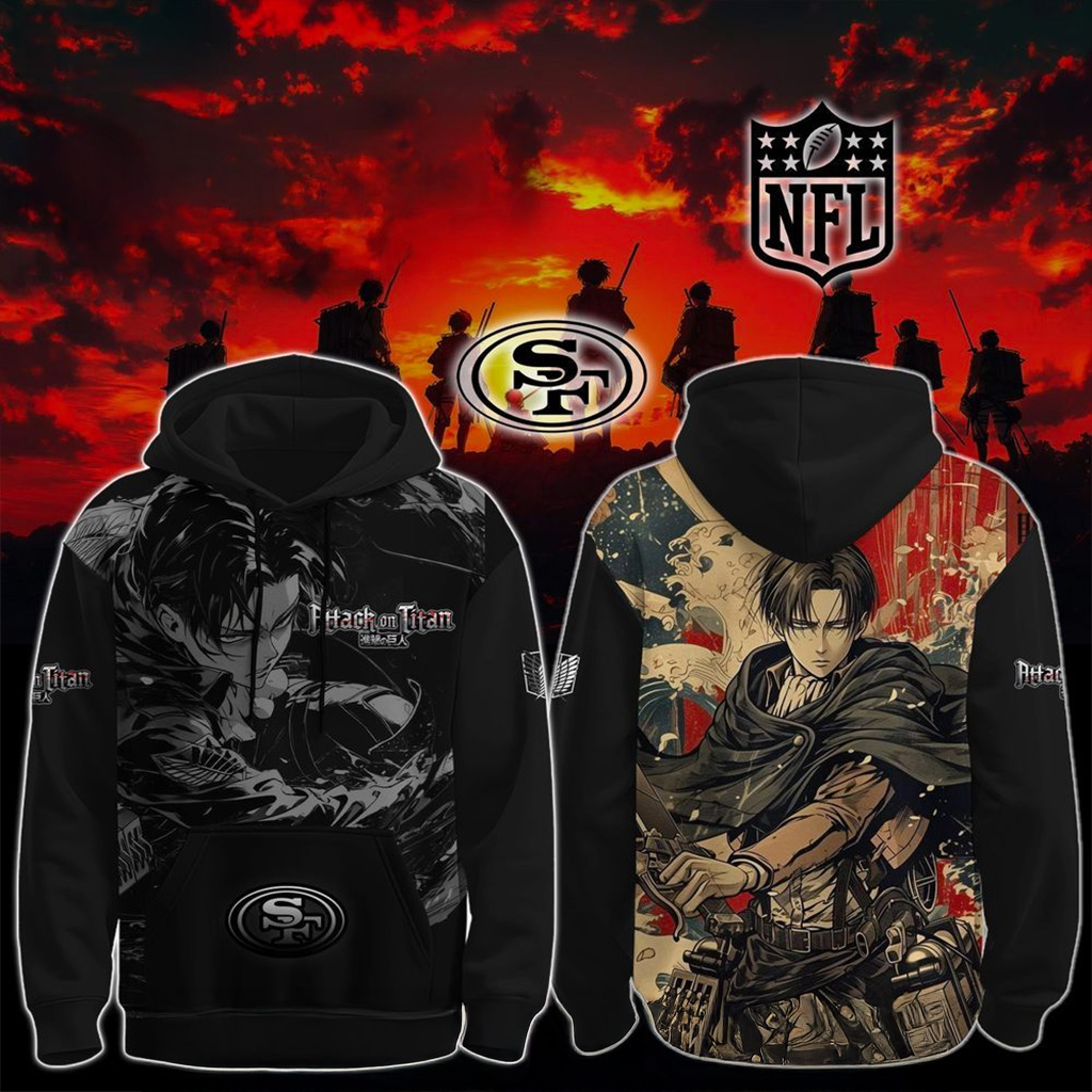 San Francisco 49Ers X Attack On Titan Hoodie 2025 49Ers Merch Football Themed Gifts-1